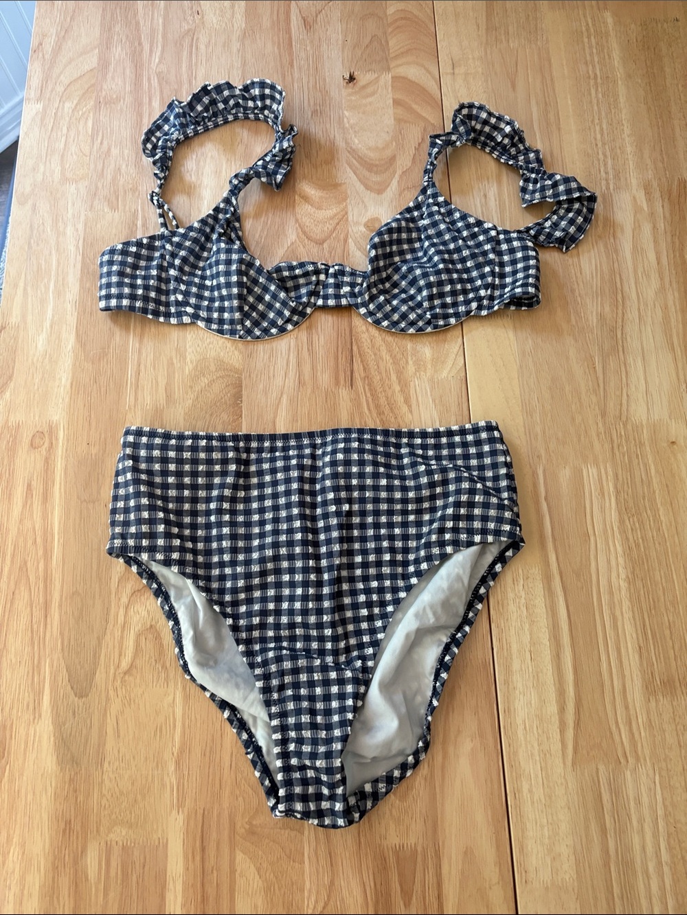 J. Crew Navy and White Gingham Bikini Set